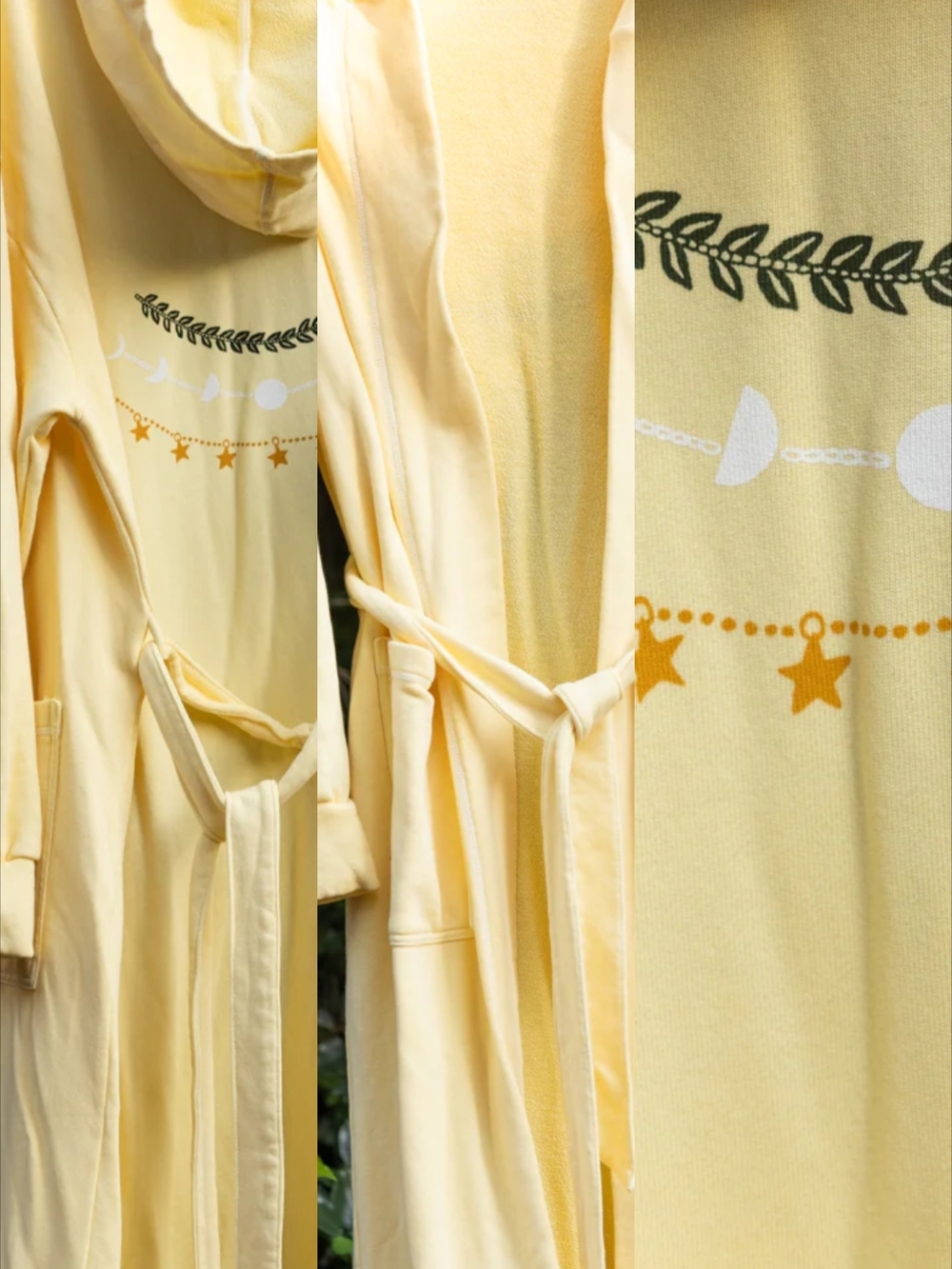 Soft Yellow Star-Print Hooded Robe